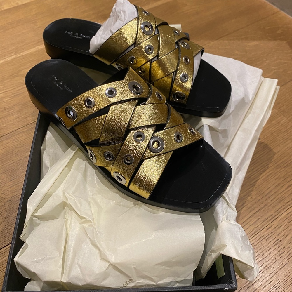 Rag & Bone Hartley Gold Grommet Slide Sandals
